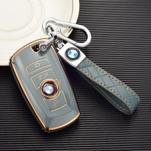 Golden Edge Soft Tup Car Key Case Cover Shell For BMW X1 X3 X4 X5 F15 X6 G30 5 7 SERIE 520 525 118i 218i 320li Key Ring Chain