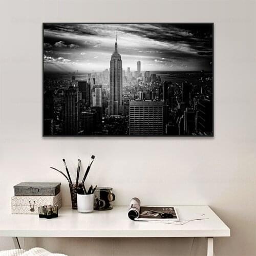 New York City Manhattan Black White Building Canvas Painting Posters and Prints Scandinavian Wall Art Picture for Living Room