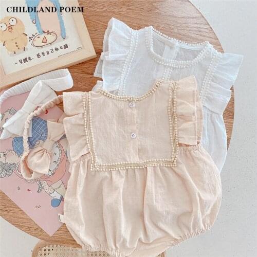 Baby Girls Romper Clothes Summer Newborn Baby Rompers Jumpsuit With Headband Cotton Ruffle Infant Baby Sunsuit Playsuit For Girl