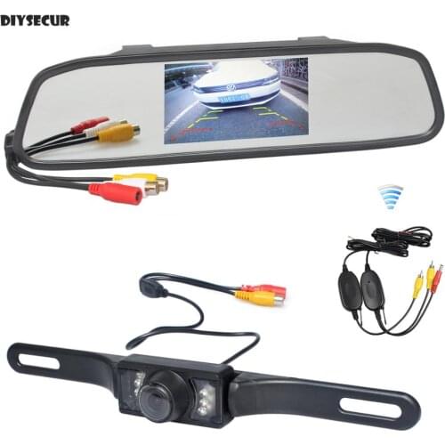 DIYSECUR Wireless 4.3 Inch Backup Car Monitor Mirror Monitor + Waterproof HD IR Night Vision Rear View Car LED Camera