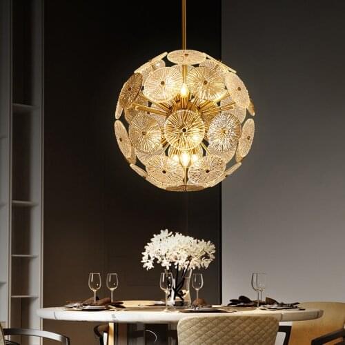 FKL Modern Gold Glass Chandelier Light Luxury Round for Villa Living room Dining room Bedroom Decoration Indoor Chandelier