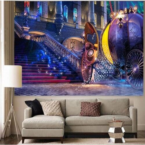Simsant Pumpkin Car Carriage Tapestry Fairytale Girls Movie Theme Party Art Wall Hanging Tapestries for Living Room Decor