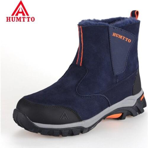 HUMTTO Sheepskin Mountain Boots Men Waterproof Hiking Shoes Cashmere Genuine Leather Snow Boots Mens Outdoor Snowproof Sneakers
