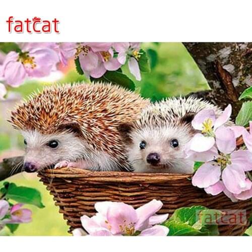 FATCAT Hedgehog flower basket diy diamond painting kits full square round drill diamond embroidery sale wall decoration AE3016