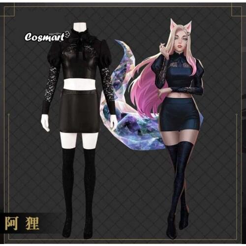 Game LOL K/DA KDA Ahri Cosplay Costume Black Dress Team Uniform Halloween Suit For Women Outfit New 2020