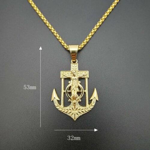 Hip Hop New product Jesus Anchor Pendant Necklace Gold Silver Color Stainless Steel Pirate Navy Hook Pendant Men Jewellery Gift