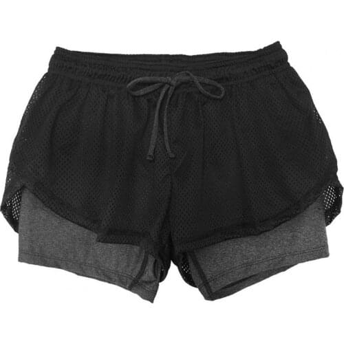 2021 Summer Double Layer Running Shorts Fake Two Piece Women Mesh Drawstring Yoga Shorts Short Pants Suitable For Outdoor Sports
