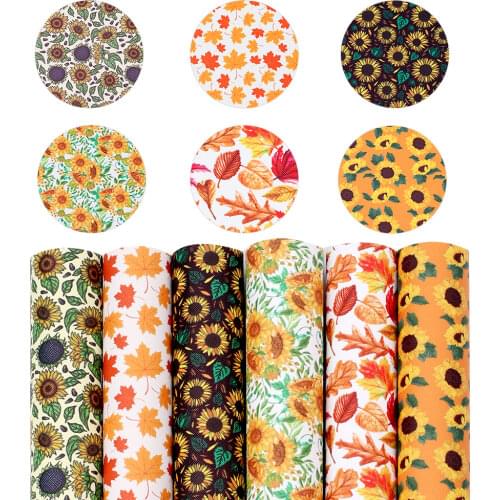 Faux Leather Sheet Maple Leaves Sun Flower Pattern Printed Synthetic Leather Fabric For DIY Bag Craft Handmade 22*30cm/pc IBOWS