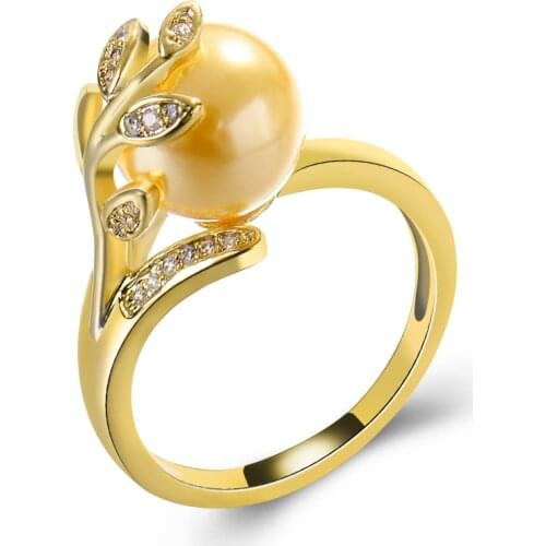 MISANANRYNE Fashion Elegant Women Peal Leaf Ring Rhinestone Crystal Ring Jewelry Wedding Party Gift Size #7-9 Wholesale