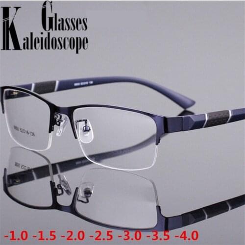 -1.0 1.5 2.0 2.5 3.0 3.5 4.0 Finished Myopia Glasses Men Half Frame Diopters Business Office Nearsighted Eyewear for Women