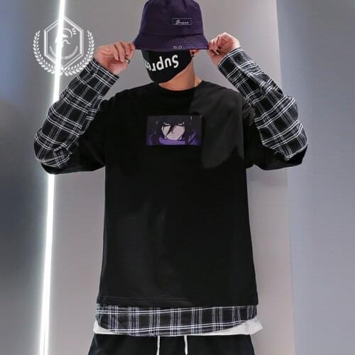 Men Fashion Loose Print Casual Patchwork Pullover Hip Hop Sweatshirts