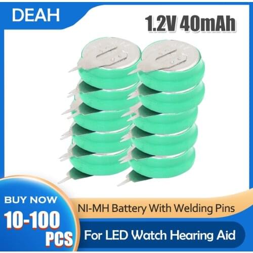 1.2V 40mAh Ni-MH Rechargeable Battery Button Coin Cell With Welding Pins For Timer LED Lamps Calendar Solar Energy Electric Toy