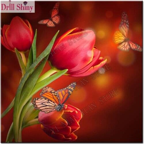 New 5D DIY Diamond Embroidery Red tulips Diamond Painting Cross Stitch Picture Of Rhinestone full Square Diamond Mosaic decor