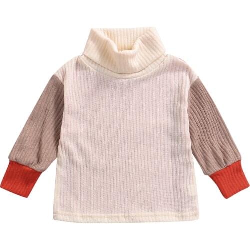 New Kids Sweater, Girls High Collar Long Sleeve Knitwear Tops Pullover for Fall Winter, Beige, 2-7 Years