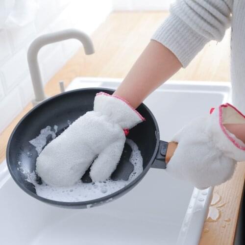 Bamboo Fiber PEVA Waterproof Rag Glove Anti-slip Dish oil-free Washing Gloves for Home Kitchen Household Gloves Cleaning Tools