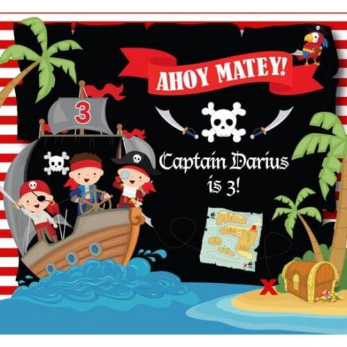 Custom Pirate Ship Sea Palm Tree Map Striped Birthday background High quality Computer print party backdrops