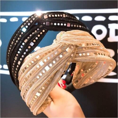 2019 Fashion Lace Sequins Jewel Hair Bands For Women Knot Haarband Headband Hair Accessories diademas para el pelo mujer