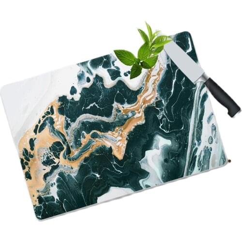 Ywşil White Marble Looking Glass Cutting Board Gold Glitter Patterned Glass Cutting Table antibakteyel Chopping Block 30 Cm X 40 cm