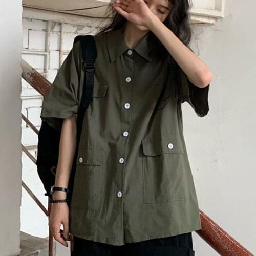 Shirts Women Short Sleeve Summer Solid Oversize Shirt Couple Loose Womens Blouses Simple Streetwear All-match High Quality Tops
