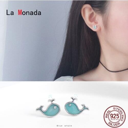 La Monada Stud Earrings For Women Silver 925 Minimalist Blue Whale Fine Women Earrings Jewelry Stud Earrings 925 Sterling Silver
