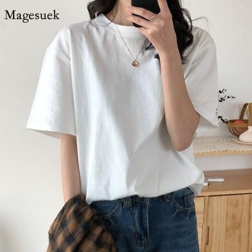 Summer Fashion Solid O-neck Woman T-shirts 2020 New T-shirt Soft Free Loose Hot Sale Fresh Women Natural Short Basic Shirt 9702