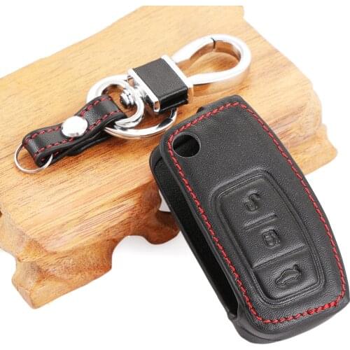 VCiiC Genuine leather Cover for Ford Fiesta Focus 2 Ecosport Kuga Escape Car Flip folding Remote key Case 3 Buttons