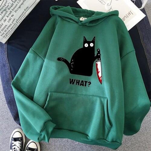 Funny Hip Hop Sweatshirt Clothing Streetwear Hoodies CAT WHAT Oversized Hoodies for Women Clothes Pink Harajuku Print