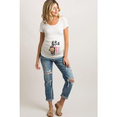 Its A Girl Short Sleeve Maternity WhiteTops Pregnancy T-Shirts Casual Clothes for Pregnant Women Tees Fashion Tee Shirts Wear