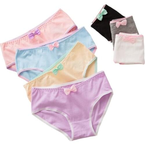 New Arrived 4Pcs/Lot Girl Panties Underwear Lace Briefs Cotton Lingerie Soft Comfortable Bowknot Cartoon Panty Wholesale T219-4