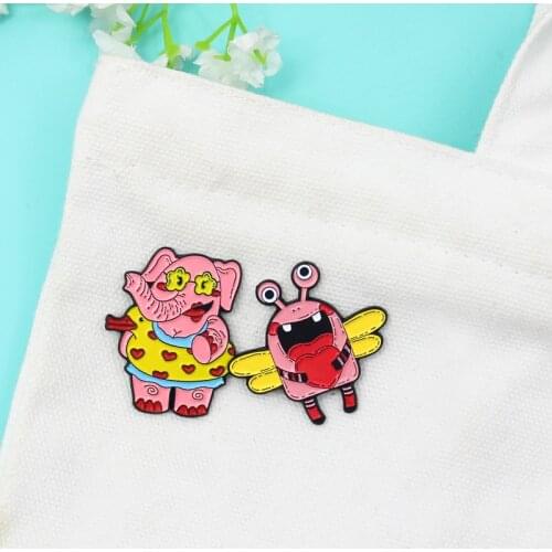 Lovely animal Enamel Pin Elephant dragonfly wing snail Brooches Summer time love heart Duck swimming circle Lapel Badge