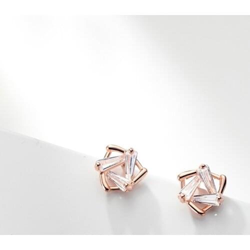 MloveAcc 100% 925 Sterling Silver Geometric Triangle Crystal Stud Earrings Jewelry Fashion for Women Girls Daughter Gift