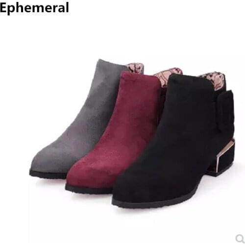 Autumn Women Shoes 2018 New Arrivals Low Heels Boots Round Toe Riding Botas Mujer With Fur Zipper Plus Size 42 43 3 Black Grey