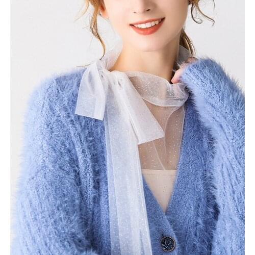 Women Big Bowknots Fake Collar Tie Adult Detachable Half Shirt Black White Thin Stand False Collar Blouse Top Decor Accessory