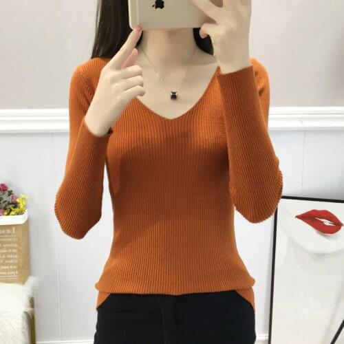 Lucyever New Arrival Women Knit Sweater Autumn Winter Sexy V-neck Korean Pullover Ladies Basic Top Fashion Casual Jumper Sweater