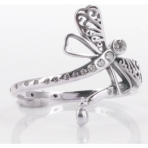Original Spring Dragonfly Rings With Crystal For Women 925 Sterling Silver Ring Wedding Party Gift Pandora Jewelry