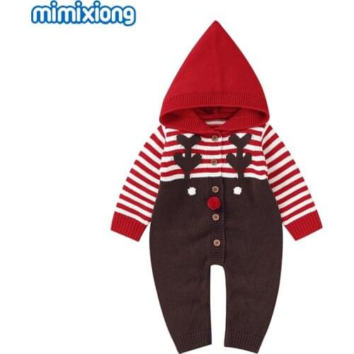 Baby Rompers Christmas Winter Warm Knit Newborn Boy Girl Jumpsuits with Hood Long Sleeve Autumn Toddler Infant Reindeer Sweaters