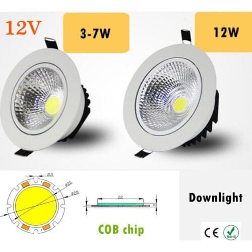 1PCS Super Bright Recessed LED Dimmable Downlight COB 3W 5W 7W 12W LED Spot light LED decoration Ceiling Lamp AC/DC 12V