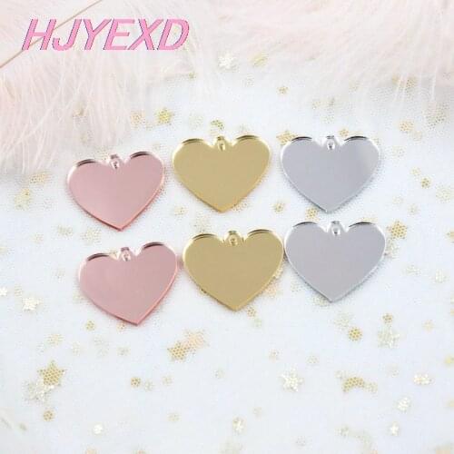 10pcs/lot) 32mm Acrylic Heart Charms DIY Ornaments Gold/Silver / Rose Mirror Heart Keychain Monogram Laser Cutout 1.3"-AC1038