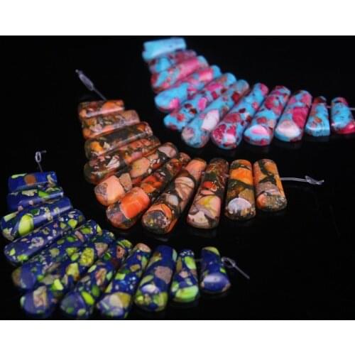 11pcs/set Top Drilled Slice Graduated Necklace Pendant Sea Sediment,Ocean Impression Jaspers Emperor Stone Stick Beads Jewelry