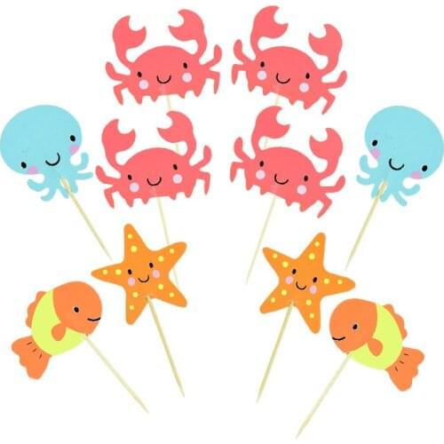 24 Piece Cake Flags Cupcake Cakes Topper Sea Creatures Sea Star Happy Birthday Party Supplies Baking Picks Party Decorative