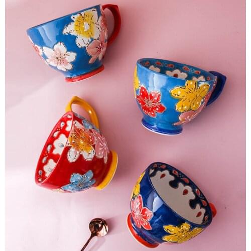 401-500ml 3d British Luxury Moroccan Coffee Cup and Saucer Set and Golden Printed Ceramic Cappuccino Afternoon Tea Cup