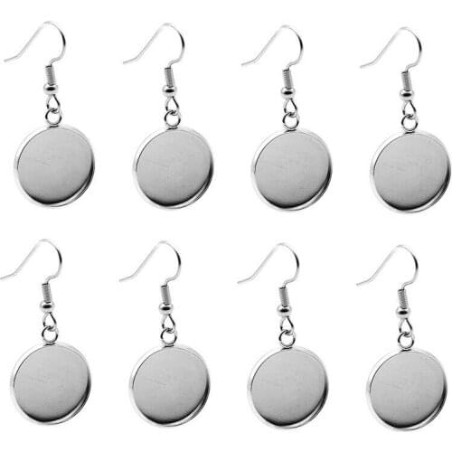 50pcs Fit 6mm/8mm/10mm/12mm Stainless Steel Earring Wire Hooks with Blank Cabochon Settings DIY Jewelry For Women