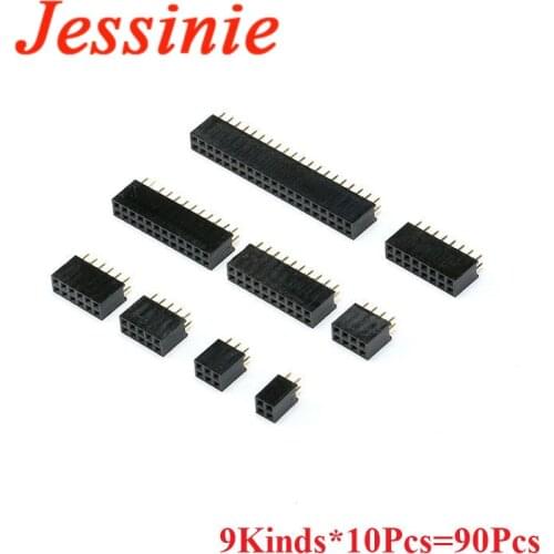9*10 pcs Double Row Pin Female Header Socket 2.54mm Pitch 2*2p 3p 4p 5p 6p 8p 10p 12p 20p Pin Connector kit