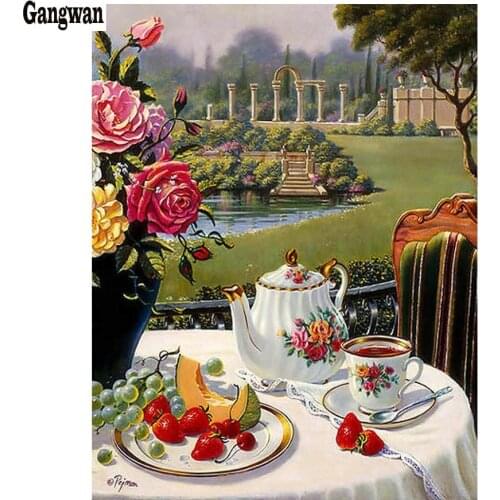 Diamond Mosaic Diamond Embroidery Afternoon tea fruit landscape 5d diy Diamonds Cross Stitch Painting Inlay Handwork home decor