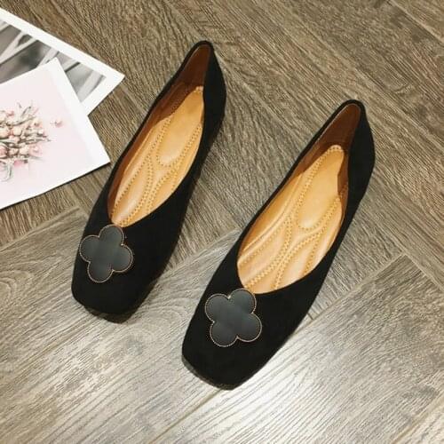 Black Flats Slip On Women Flat Shoes Ballet Shoes Fashion Square Head Shallow Single Shoes Suede Ladies Soft Sole Ladies Loafers