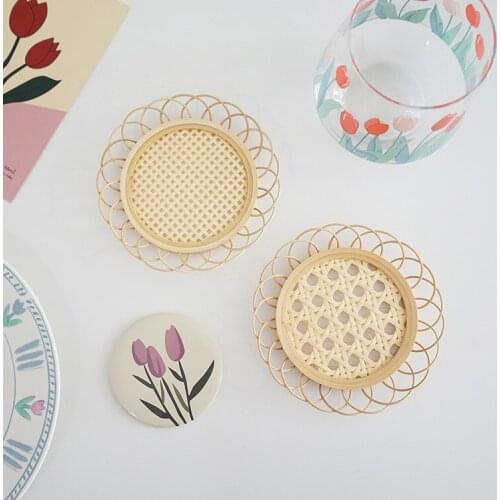 Bamboo Woven Dining Table Mat Heat Insulation Pot Holder Round Coasters Coffee Drink Tea Cup Table Placemats Mug Coaster
