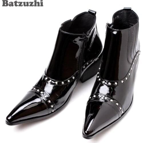 Batzuzhi Japanese Style ROCK High Help Man Boots Pointed Toe Boots Man Leather Boots Black for Men Bota Masculina, EU48-46