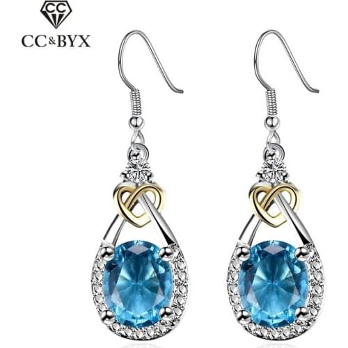 925 Sterling Silver Jewelry Earring Blue CZ Dangle Earrings For Women Wedding Engagement Water Drop Earring Accessories CCE101