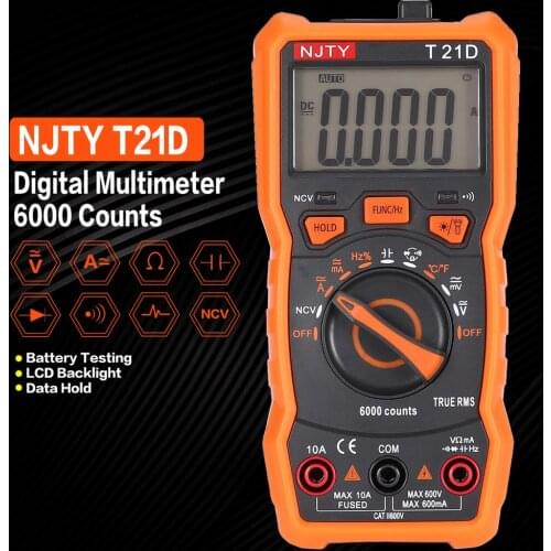 NJTY T21D NCV Digital Multimeter 6000 Counts Auto Ranging AC/DC Voltage Meter Flash Back Light Large Screen 113A/D