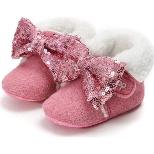 Baby Boots Toddler Girls Kids Winter Shoes Newborn Cozy Booties Infant Sequin Bowknot Warm Boots Plush Soft Sole Snow Shoes